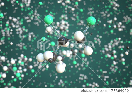 Molecule of 2-bromo-1-chloropropane, conceptual molecular model. Conceptual 3d rendering Molecule of 2-bromo-1-chloropropane, conceptual molecular model. Conceptual 3d rendering 77864020