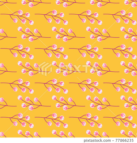 Botanic seamless pattern with decorative berries ornament. Bright yellow-orange background. Abstract style. Botanic seamless pattern with decorative berries ornament. Bright yellow-orange background. Abstract style. 77866235