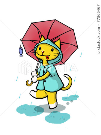 A cat holding an umbrella is walking A cat holding an umbrella is walking 77866467
