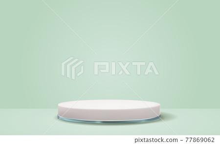 White 3d pedestal background with realistic palm leaves for cosmetic product presentation, fashion magazine. Copy space vector illustration 77869062