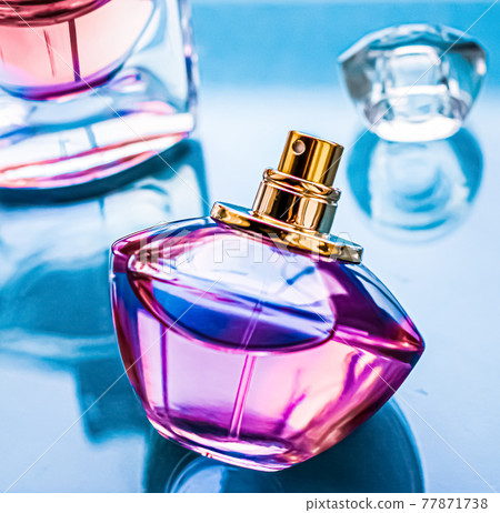 Perfume bottle on glossy background, sweet floral scent, glamour fragrance and eau de parfum as holiday gift and luxury beauty cosmetics brand design 77871738