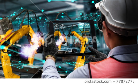 Smart industry robot arms modernization for innovative factory technology Smart industry robot arms modernization for innovative factory technology 77872773