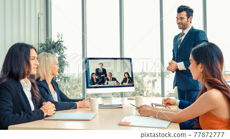 Video call group business people meeting on virtual workplace or remote office Video call group business people meeting on virtual workplace or remote office 77872777