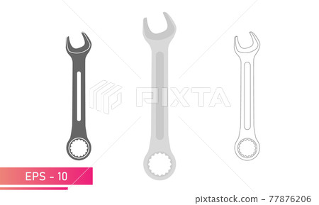 Set, Combination wrench for nuts. Linear, solid and realistic design. On a white background. Tools for an auto mechanic. Flat vector illustration. 77876206