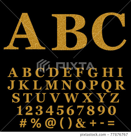 Glitter alphabet made of gold shiny confetti. Vector illustratio for your design 77876767
