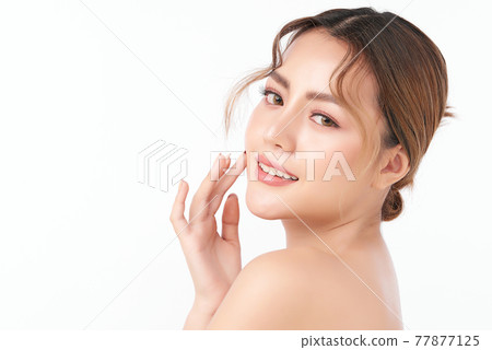 Beautiful young asian woman with clean fresh skin on white background, Face care, Facial treatment, Beautiful young asian woman with clean fresh skin on white background, Face care, Facial treatment, 77877125