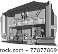 sketch perspective interior. hand drawn sketch pen with pencil black and white interior design. 77877809