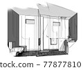 sketch perspective interior. hand drawn sketch pen with pencil black and white interior design. 77877810