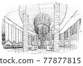sketch perspective interior. hand drawn sketch pen with pencil black and white interior design. 77877815