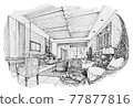 sketch perspective interior. hand drawn sketch pen with pencil black and white interior design. 77877816