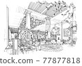 sketch perspective interior. hand drawn sketch pen with pencil black and white interior design. 77877818