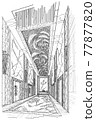 sketch perspective interior. hand drawn sketch pen with pencil black and white interior design. 77877820