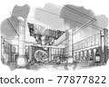 sketch perspective interior. hand drawn sketch pen with pencil black and white interior design. 77877822