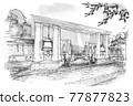 sketch perspective interior. hand drawn sketch pen with pencil black and white interior design. 77877823