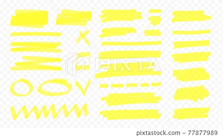 Yellow highlight lines. Japan highlighter marker stripes. Vector hand drawn color shapes 77877989