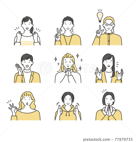 簡單說明:一個面帶微笑和各種姿勢的女人 簡單說明:一個面帶微笑和各種姿勢的女人 77879735