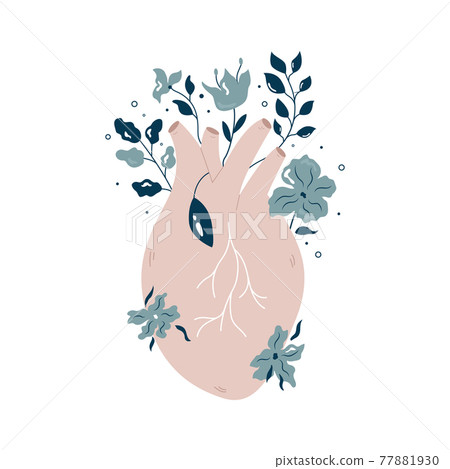Anatomical heart with flowers and different plants. 77881930