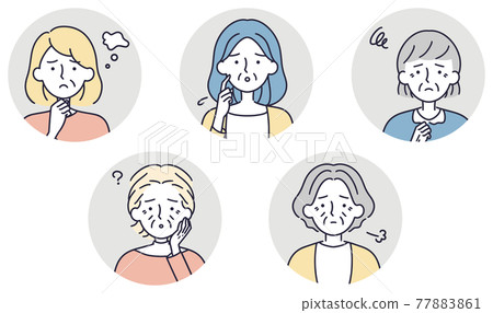 Troublesome face senior female set simple illustration 77883861