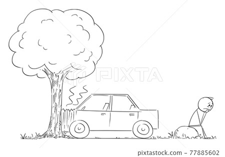 Cartoon vector illustration of car accident, crashing into the