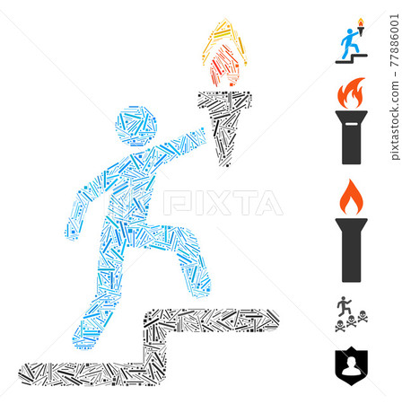 Line Collage Leader with Torch Icon Line Collage Leader with Torch Icon 77886001