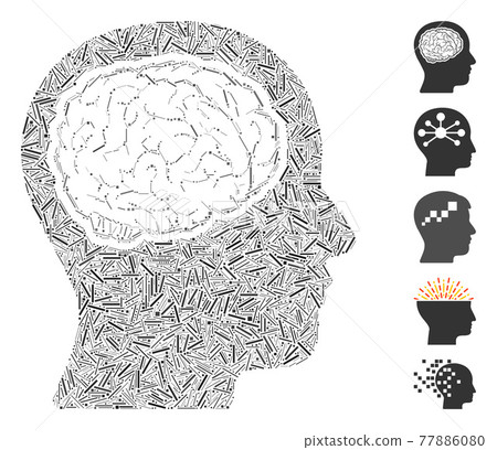 Line Mosaic Head Brain Icon 77886080