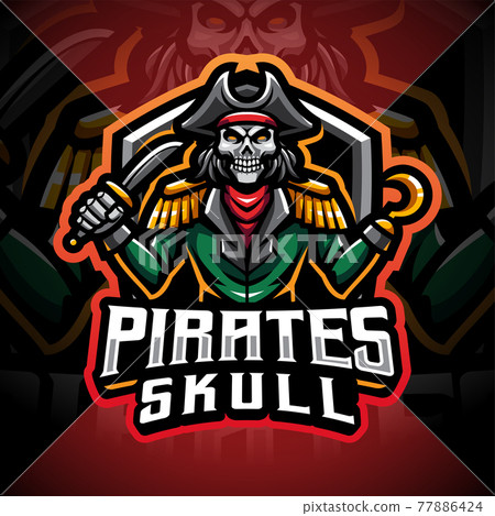 Pirates skull mascot gaming logo design 77886424