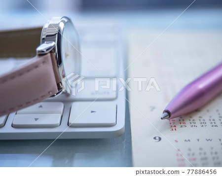 Business image, calendar, keyboard, clock, woman 77886456