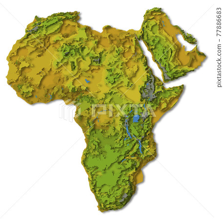 Africa continent, detailed papercut layered map with shadows, isolated on white background. 77886683