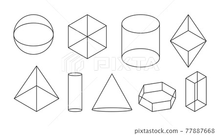 Linear 3d basic geometric shapes lines set vector Linear 3d basic geometric shapes lines set vector 77887668