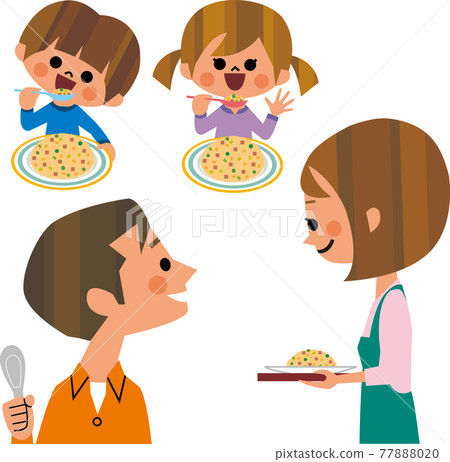 Family eating fried rice 77888020