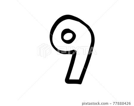 Cute number number 9 outline character (black color) / handwritten character illustration material Cute number number 9 outline character (black color) / handwritten character illustration material 77888426