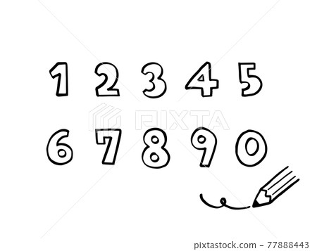 可愛的數字 1 到 0 輪廓字符（黑色）鉛筆/手寫字符插圖素材 77888443