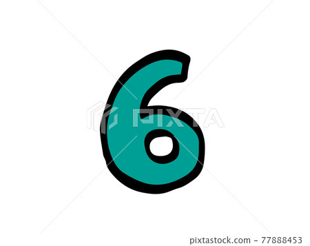 Cute number number 6 outline character (black color) / handwritten character illustration material 77888453