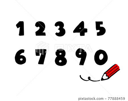 Cute numbers 1 ~ 0 (black color) pencil / handwritten character illustration material 77888459