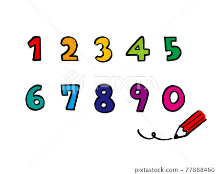 Cute numbers 1 to 0 outline characters (black color) pencil / handwritten character illustration material Cute numbers 1 to 0 outline characters (black color) pencil / handwritten character illustration material 77888460
