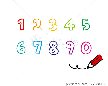 Cute numbers 1 to 0 outline characters (black color) pencil / handwritten character illustration material 77888462