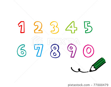 Cute numbers 1 to 0 outline characters (black color) pencil / handwritten character illustration material Cute numbers 1 to 0 outline characters (black color) pencil / handwritten character illustration material 77888479