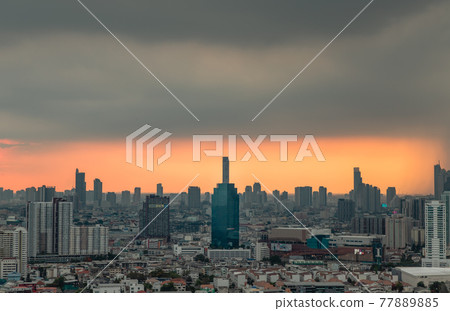 Aerial view of Beautiful scenery view of Skyscraper Evening time before Sunset creates relaxing feeling for the rest of the day. Aerial view of Beautiful scenery view of Skyscraper Evening time before Sunset creates relaxing feeling for the rest of the day. 77889885