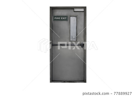 Fire exit door for emergency case with alarm for safety protection isolated on white background with clipping path. 77889927
