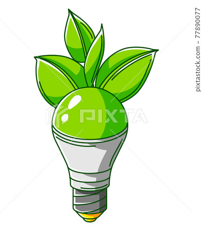 Illustration of energy saving light bulb with leaves. Ecology icon and green energy image for environment protection. Illustration of energy saving light bulb with leaves. Ecology icon and green energy image for environment protection. 77890077