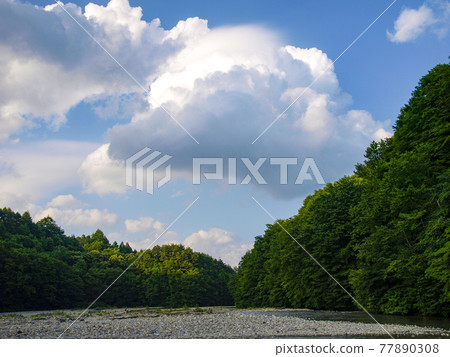【天空】夏天的天空，藍天，雲彩，背景素材，八月復制空間 77890308