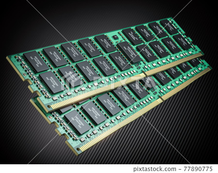 DDR ram computer memory modules on black background. 77890775