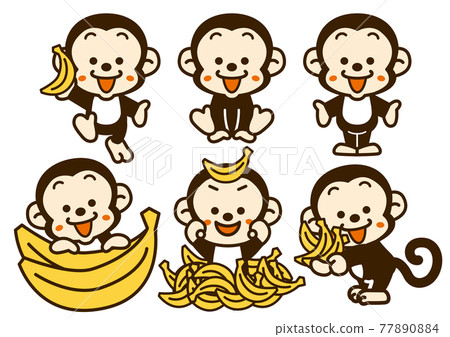 A collection of poses for monkeys who love bananas 77890884
