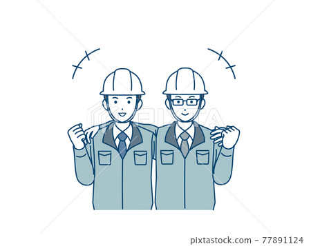 有肩膀的站點主管，建築師，製造業，膽量姿勢，男同事，插圖素材 77891124