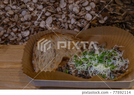 Mushrooms stuffed with cheeses and topped with crispy panko bread crumbs. Mushrooms stuffed with cheeses and topped with crispy panko bread crumbs. 77892114