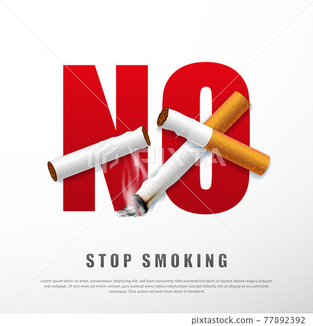 Stop smoking campaign illustration no cigarette for health broken cigarettes and ashes Stop smoking campaign illustration no cigarette for health broken cigarettes and ashes 77892392