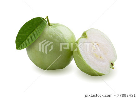 Fresh Guava fruit and Slice of Guava isolated on a white background. 77892451