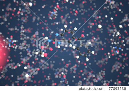 Molecule of Mebendazole. Molecular model, conceptual 3d rendering 77893286