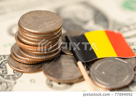 Stack of coins with Belgium flag on white background. Stack of coins with Belgium flag on white background. 77894092