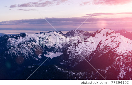 Aerial View from Airplane of Canadian Mountain Landscape Aerial View from Airplane of Canadian Mountain Landscape 77894102